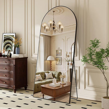 Large Black Full Length Mirror, 76''x35 Arched Floor Mirror for Bedroom, Oversized Full Body Mirror with Stand, Tempered Glass Safety Wall Mirrors for Living Room, Bathroom, Entryway