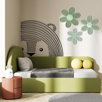 Maitys 3 Pieces Boho Daisy Wall Decor Natural Rattan Flower Wall Hanging Art Wooden Boho Art Nursery Flowers Farmhouse Hanging Decor for Home Office Nursery(Gradient Sage Green)