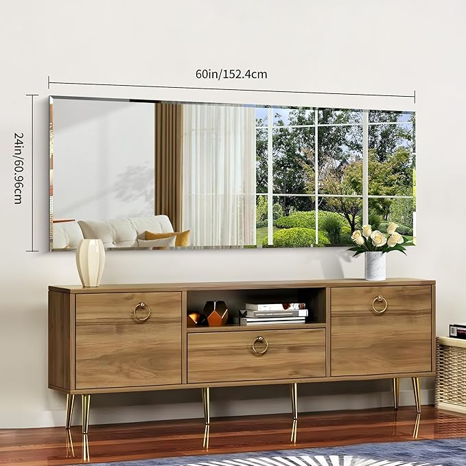 CILIBER Beveled Mirror, 24x60 Large Frameless Bathroom Mirrors for Wall, 3mm Tempered Glass Rectangle Vanity Mirror with Beveled Edge, Crystal-Clear, Hangs Horizontally or Vertically