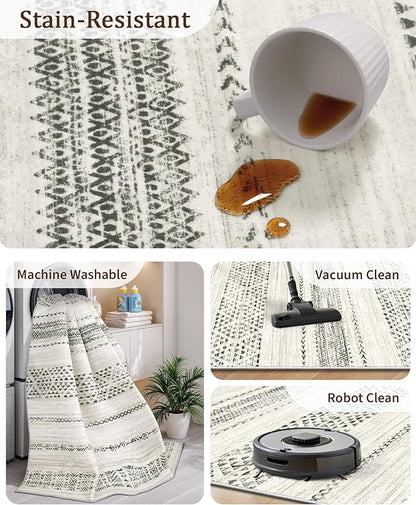 Miukiki 4x6 Area Rug for Living Room Moroccan Washable Rugs Non Slip Indoor Floor Carpet Foldable Large Soft Area Rug for Dining Room Bedroom with Low Pile(Grey,4'x6')