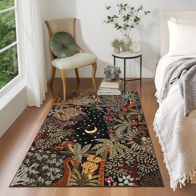 GarveeHome 3x5 Washable Area Rug for Bedroom, Jungle Animal Soft Tiger Rug Non Slip Low Pile Brown Carpet Stain Resistant Throw Rug for Bedside Kids Room Office Dining Room