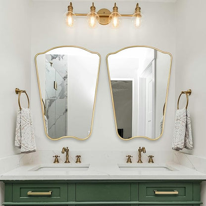 PERFNIQUE Gold Bathroom Mirror Irregular Wall Mirror, 32'' x 23'' Wood Framed Mirror, Decorative Vintage Mirror, Modern Vanity Mirror for Over Sink Bathroom Living Room Entryway, Modern Wall Decor