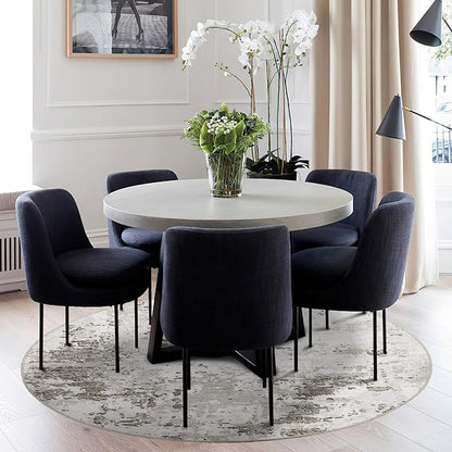 ROYHOME Modern Abstract 4x4 Round Area Rug Non Slip Non Shedding Rug Low Pile Stain Resistant for Bedroom Living Room Office Dining Room,Taupe/Beige