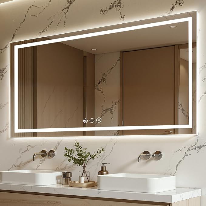 72X40 LED Bathroom Mirror with Lights, Anti-Fog, Backlit + Front Lit (CRI>90), Lighted Bathroom Vanity Mirror for Wall, Memory Function, Dimmable, Tempered Glass, Shatter-Proof