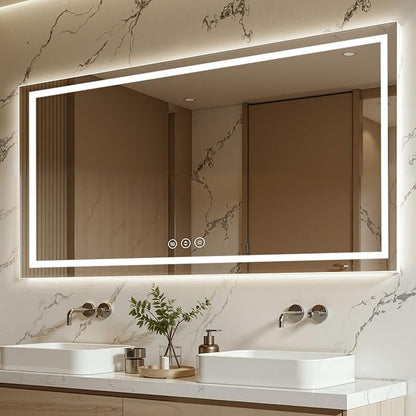 72X40 LED Bathroom Mirror with Lights, Anti-Fog, Backlit + Front Lit (CRI>90), Lighted Bathroom Vanity Mirror for Wall, Memory Function, Dimmable, Tempered Glass, Shatter-Proof