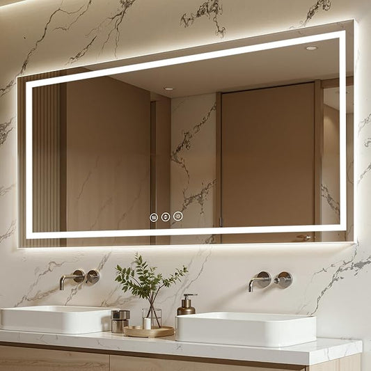 72X40 LED Bathroom Mirror with Lights, Anti-Fog, Backlit + Front Lit (CRI>90), Lighted Bathroom Vanity Mirror for Wall, Memory Function, Dimmable, Tempered Glass, Shatter-Proof