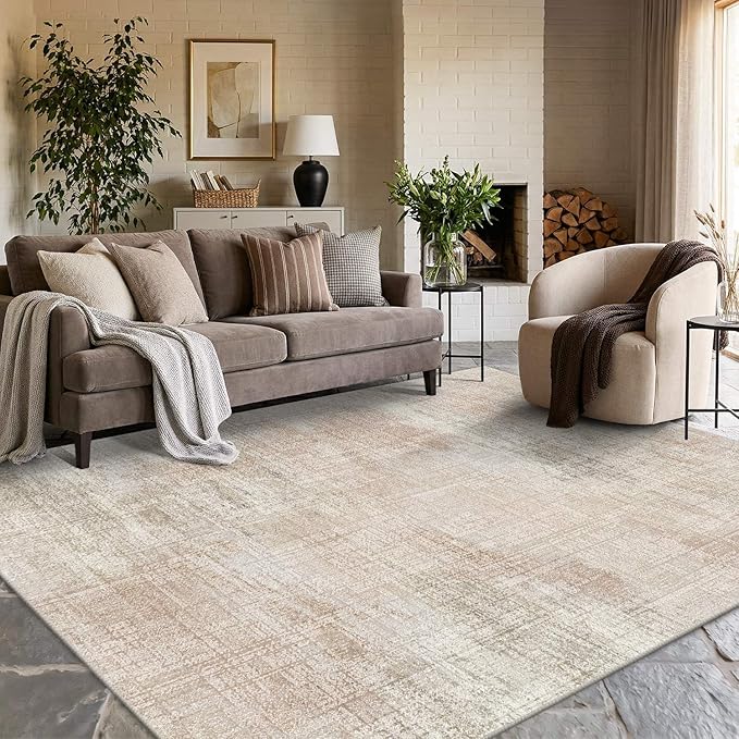 Rugxara 6x9 Washable Area Rug for Living Room, Modern Abstract Large Boho Rugs for Office, Dining Room, Kids Room, Farmhouse, Durable Low Pile Non Slip Carpet for High Traffic Areas, Beige Grey