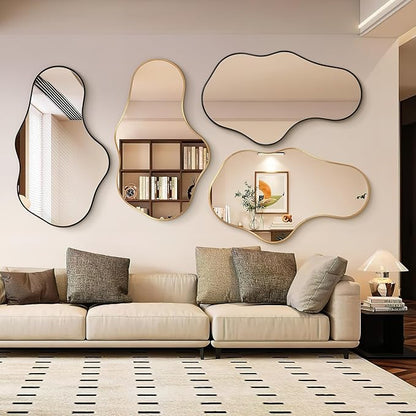 Dorlicecass Irregular Wall Mirror - Wall Mirrors Decorative 22"x 36" Asymmetrical Abstract Mirror Aviation Aluminum Alloy Frame Unique for Bathroom, Bedroom, Living Room, Cloakroom, Entryway Black