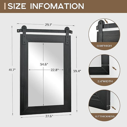 COGOOD Bathroom Mirrors for Over Sink - 42" x 29" Farmhouse Barn Door Mirror for Living Room, Entryway, Bedroom, Vanity Wall Decor Black