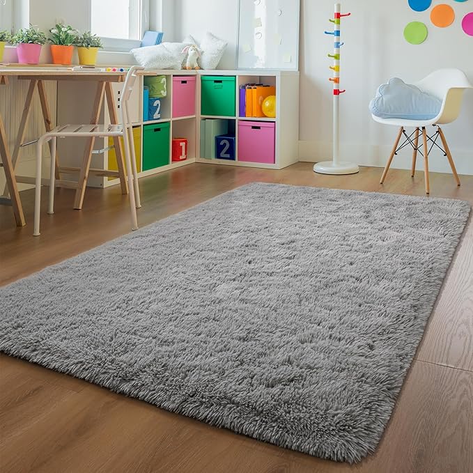 Andecor Soft Extra Large Area Rugs, 9x12 Indoor Shaggy Plush Rug for Living Room Bedroom Dorm Boys Girls Room Home Decor Floor Carpet, Grey