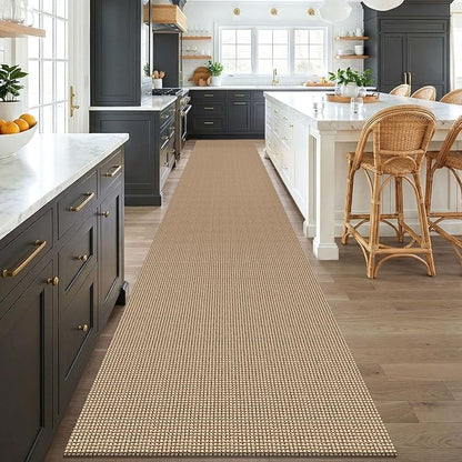 KOZYFLY Boho 3x18 Runners Rugs for Hallway, Extra Long Washable Runner Rug, Woven Non Slip Kitchen Runner, Cotton Entryway Rug, Floor Carpet for Entry, Aisle, Hall, Orange Beige/Tan/Brown
