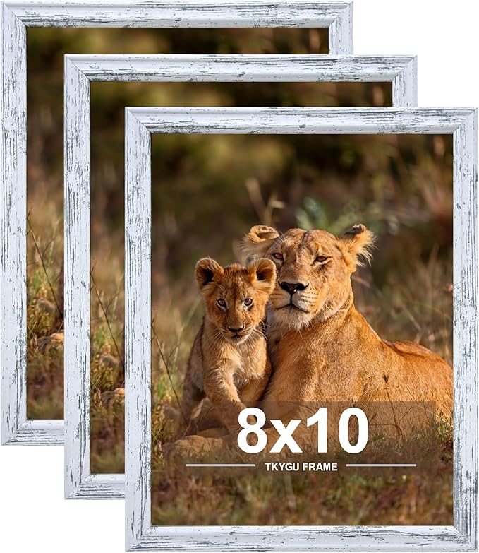 8x10 Picture Frame set of 3,Woode Frame Rustic White Wall Hanging or Tabletop, 8 by 10 Wall Gallery Poster Photo Frame with Shatter Resistant Plexiglass,best gift