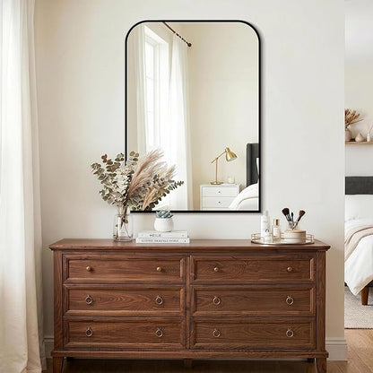 Bathroom Vanity Mirror for Wall, 40" x 28" Black Metal Framed Bathroom Mirror for Mantel, Living Room, Bedroom, Entryway, Fireplace Decor