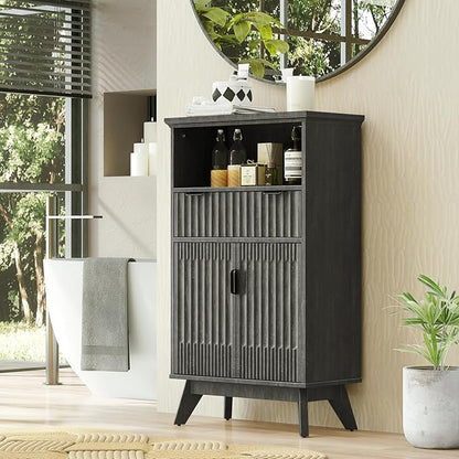 Fatmok Buffet Cabinet with Storage Set od 3, 40" Modern Fluted Coffee Bar Cabinet with Drawer & Open Shelf, Wood Buffet Sideboard Console Table for Entryway, Kitchen, Living Room (Black)