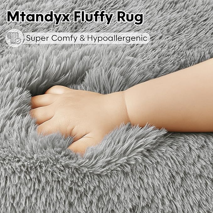 Fluffy Plush Shag Rug 5x7,Ultra Soft Rug for Living Room,Non-Slip Fuzzy Rugs for Bedroom,Carpet for Girl Boy Kids,Modern Indoor Home Decor Aesthetic,Light Gray