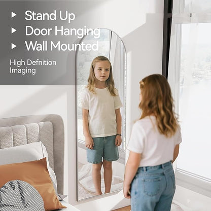 SCWF-GZ 57x20 Door Hanging Full Length Mirror, Floor (Height 5.7ft just Body in1.3ft) or Wall Mounted Metal Frame Arch Dressing Mirrors for Bedroom Bathroom Living Room 57 20 inch Silver