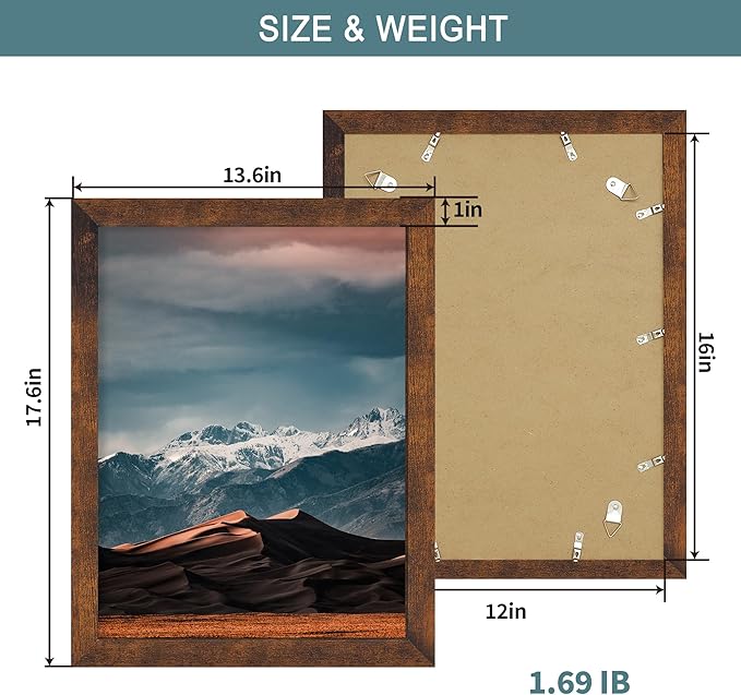 iRahmen 12x16 Picture Frame with Plexiglass - Wooden Poster Frame for Photo Wall Gallery Mounting (Dark Brown, Set of 2)