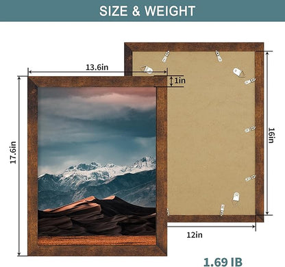 iRahmen 12x16 Picture Frame with Plexiglass - Wooden Poster Frame for Photo Wall Gallery Mounting (Dark Brown, Set of 2)