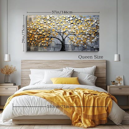 crmotu Tree of Life Large Wall Art for Living Room, Golden Tree Neutral Abstract Canvas Painting Art Prints, Nature Plant Modern Pictures Wall Decor for Bedroom Bathroom Dining Room Office 29"X57"