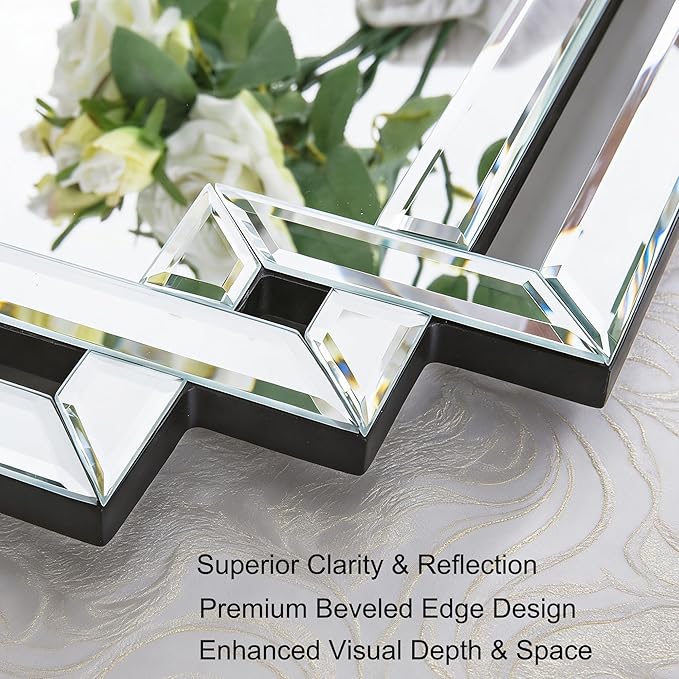 24" X 47" Large Decorative Mirror for Wall Decor, Elegant Living Room Mirror with Glass Pieces and Beveled Edge for Dining Room, Modern Bathroom Mirror Hang Horizontally or Vertically