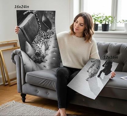 3 Pcs Black and White Cheetah Canvas Wall Art Vintage Trendy Wild Leopard Painting Picture Wall Decor Poster Print Artwork for Bedroom Living Room Apartment Home Decoration (16L x12W-Poster)
