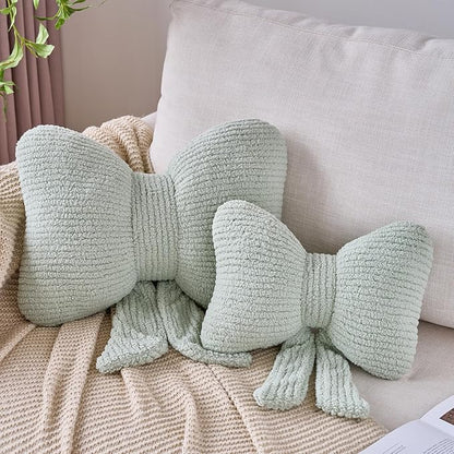 Bow Pillow, Decorative Throw Pillows with Soft Plush, Bow Throw Pillow for Couch Bed, Home Decor Bow Shaped Pillow for Bedroom Living Room (Green, 16 Inches)