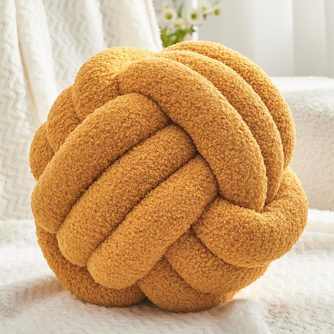 Petrella Knot Pillow Ball Round Throw Pillows Home Decor Cushion Decorative Aesthetic Throw Pillows，Lambswool Yellow 8inch