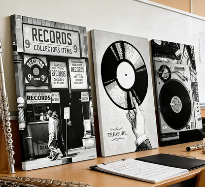 Vintage Music Canvas Wall Art Fashion Black And White Photography Preppy Vinyl Record Painting Picture Wall Decor Bar Rock Music Lovers Poster Print Artwork for Recording Studio Club Home Decoration