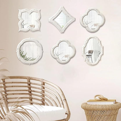 Farmhouse Small Decorative Mirrors for Wall Decor Living Room 7.9 inch, Hanging Distressed White Vintage Wood Frame Bedroom Mirror, Rustic Rhombus Wall Mounted Mirror for Home Decor