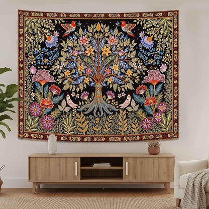 Lunerfex Tree of Life Wall Tapestry - Vibrant Folk Art & Botanical Wall Hanging for Bedroom and Living Room Decor - Boho Nature Tapestries 90"x70"