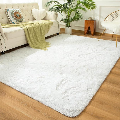Andecor Soft Fluffy Bedroom Rugs, 5 x 8 Feet Indoor Shaggy Plush Area Rug for Boys Girls Kids Baby College Dorm Living Room Home Decor Floor Carpet, White