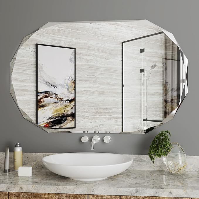 AUYHM Frameless Mirrors,Bathroom Wall Mirrors for Over Sink, 30x48 Mirror Beveled Oval Mirror entryway Horizontal and Vertical