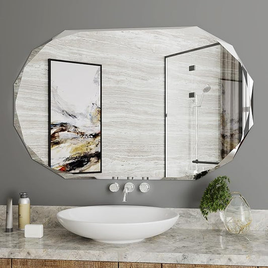 AUYHM Frameless Mirrors,Bathroom Wall Mirrors for Over Sink, 30x48 Mirror Beveled Oval Mirror entryway Horizontal and Vertical