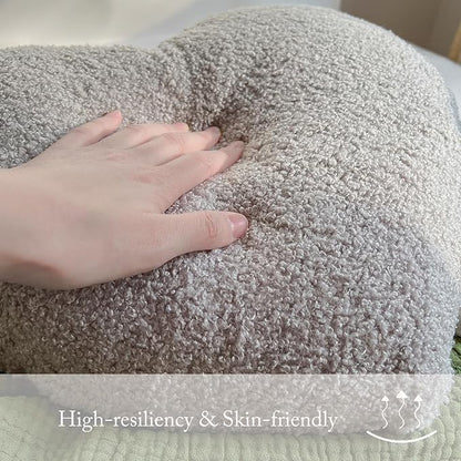 EastTree Heart Pillows, Light Grey Heart Shaped Pillows, Love Throw Pillows, Cute Sherpa Heart Decor, Large Fluffy Pillows, Women Girls Living Bedroom Home Decoration 15x18 Inch