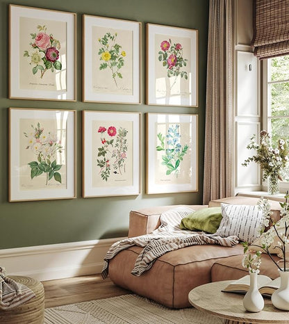 DREAM BIG PRINTABLES Vintage Roses Wall Art Prints (Set of 6) - Unframed - 8x10s | Botanical Decor - Vintage Sketch Prints - French Country - Flower Aesthetic Room Decor