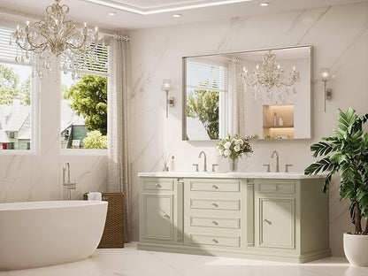 TETOTE 60" x 36" Brushed Nickel Bathroom Mirror, Brushed Nickel Vanity Wall Mirror for Bathroom Sink, Tempered Glass, Modern Farmhouse Rectangle Frame Mirrors for Bedroom, Entryway, Living Room