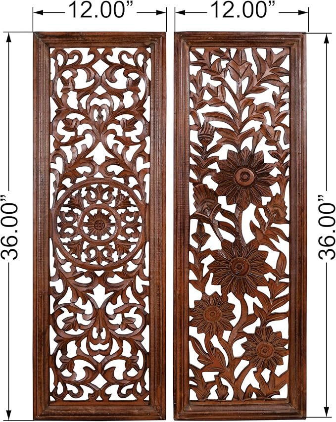 Wooden Designer Wall Hanging Plaques, Wall Plaque Wall Décor Plaques - 36x12 Inch Set of 2 - Burnt, Elegant Sculpture Wall Décor Panel to Enhance the Décor of Your Room or Office