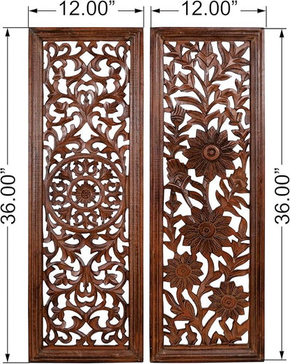Wooden Designer Wall Hanging Plaques, Wall Plaque Wall Décor Plaques - 36x12 Inch Set of 2 - Burnt, Elegant Sculpture Wall Décor Panel to Enhance the Décor of Your Room or Office