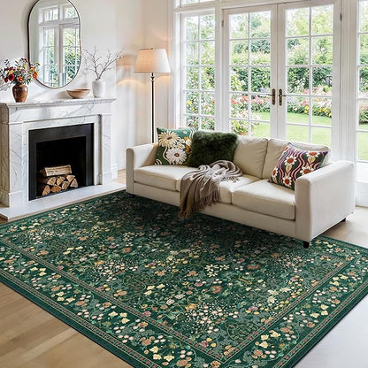 AMADA HOMEFURNISHING 6x9 Area Rugs, Non-Slip & Low-Profile Living Room Rug with Durable Edge Binding, Soft Large Washable Floral Rug for Living Room, Bedroom, Dining Room