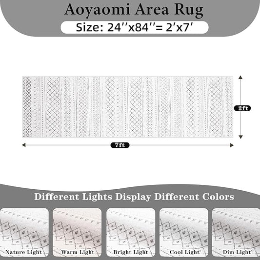 Runner Rug 2x7 Boho Geometric Area Rugs: Washable Kitchen Rug, Soft Non Slip Moroccan Long Hallway Rugs for Bedroom Bathroom Laundry Entryway Staircase Foyer(Dark Grey,2X7)