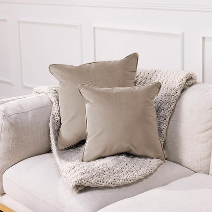 FDP 18" x 18" Velvet Square Pillow Set with Piping; Decorative Throw Pillow for Home Décor in Living Room, Bedroom or Lounge (2-Pack) - Caffe, 15158-346