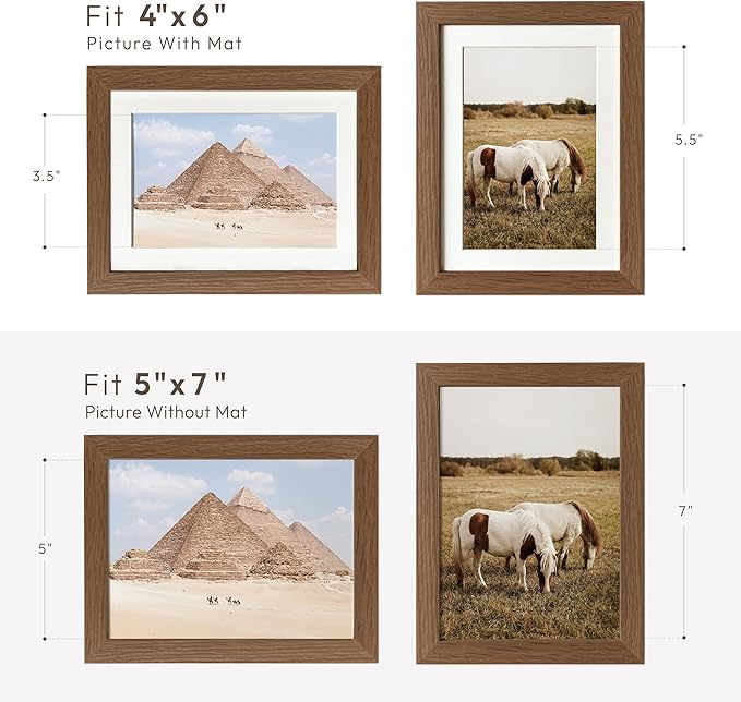5x7 Picture Frame, Solid Oak Wood 5 x 7 Photo Frame with Mat to 4x6(Openning Size is 3.5x5.5), 7x5 Picture Frames for Wall and Tabletop Display, Natural Oak 5x7 Frame, (Walnut Set of 3)