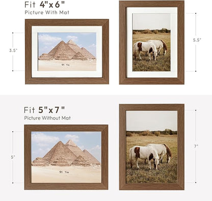5x7 Picture Frame, Solid Oak Wood 5 x 7 Photo Frame with Mat to 4x6(Openning Size is 3.5x5.5), 7x5 Picture Frames for Wall and Tabletop Display, Natural Oak 5x7 Frame, (Walnut Set of 3)