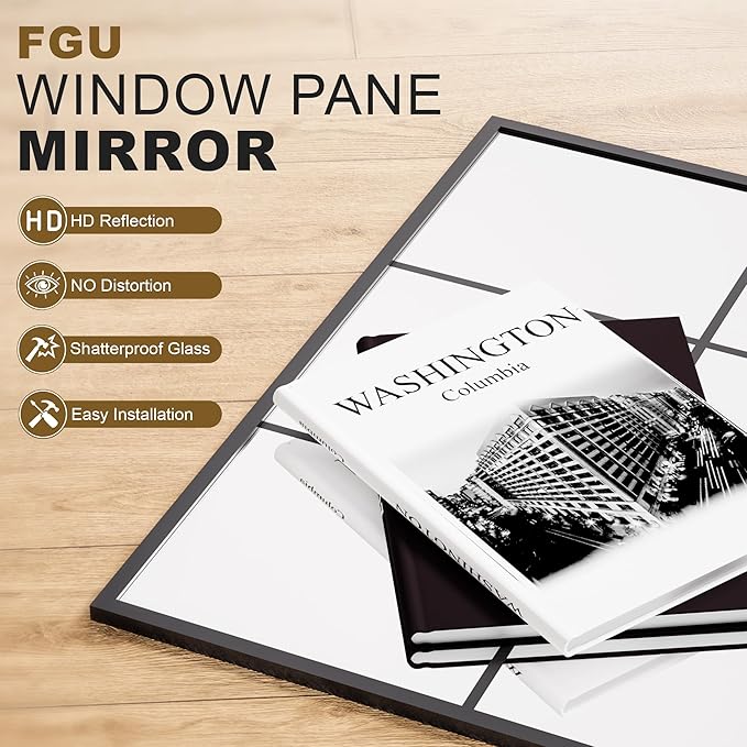 Window Mirrors for Wall Decor, Wall Mirrors Decorative Window Pane 24 x 36, Rectangular Metal Framed Wall Mounted Mirrors for Bedroom, Living Room, Dining Room, Entryway, Bathroom, Fireplace