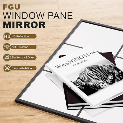 Window Mirrors for Wall Decor, Wall Mirrors Decorative Window Pane 24 x 36, Rectangular Metal Framed Wall Mounted Mirrors for Bedroom, Living Room, Dining Room, Entryway, Bathroom, Fireplace