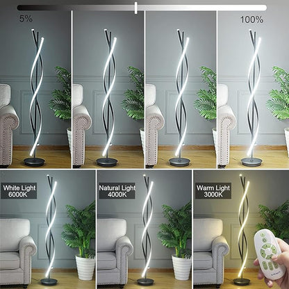61inch Height; 60W DNA Spiral LED Floor Lights;Art Interior Decoration Home Nordic Floor Lamp Standing Lamp for Living Room Lighting ; 3Color Remote Control Dimming(Black)