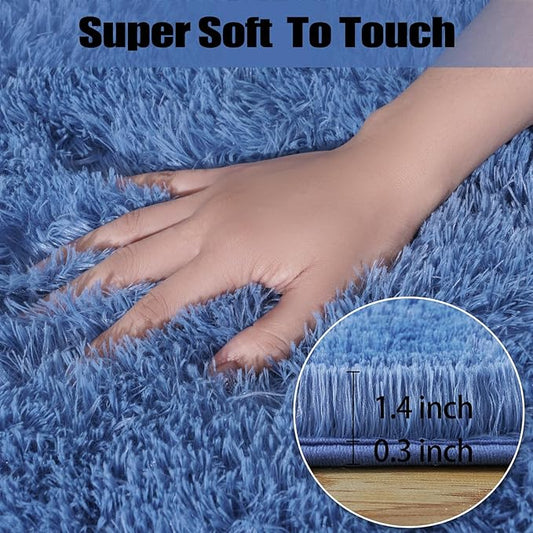 qulint Blue Rugs for Bedroom 3x5, Fluffy Shag 3x5 Area Rug for Boys Room Fuzzy Small Kids Rug, Plush Shaggy Alfombras for Girls Dorm Playroom Nursery Aesthetic Home Decor (3ft x 5ft, Blue)