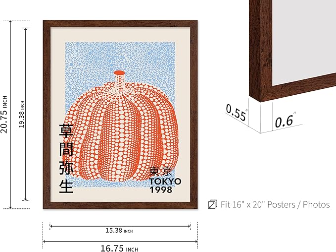 Poster Master Vintage Poster - Pumpkin Forever Print - Tokyo Art - Infinity Dots Art - Chic Gift for Men, Women - Perfect Decor for Living Room, Bedroom, Office, 16x20 Brown Framed