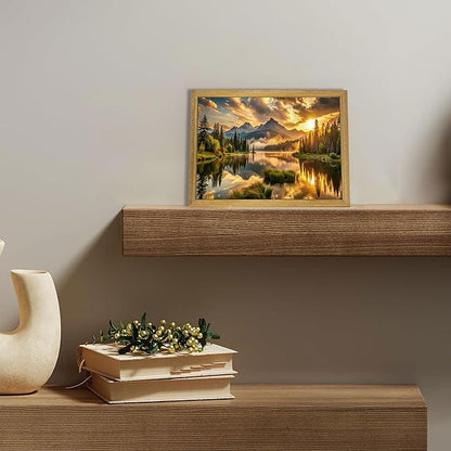 Framed Canvas Wall Art 8x10 Inch, Vintage Landscape Wall Art Decor, Countryside Farmhouse Sunset Landscape Wall Decor, Retro Mountain Vintage Painting Prints for Living Room Bedroom Home Bathroom Decor