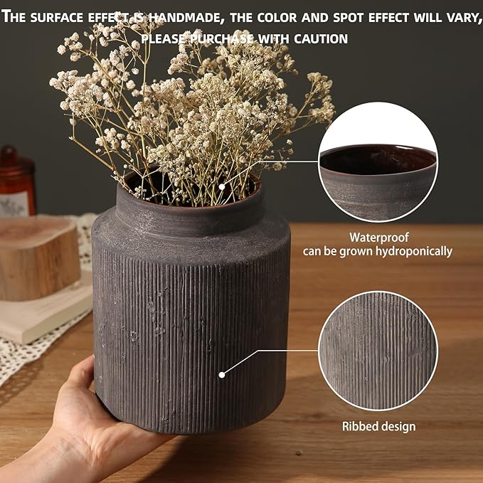 Rustic Vases for Home Decor. Ceramic Vase for Dining Table Decor. Terracotta Decorative Vase 6.1IN. ZSHLXM